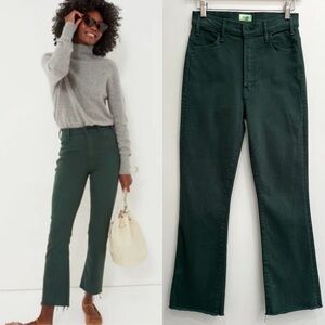 MOTHER The Hustler Ankle Fray Jeans In Second Chance Hunter Green Size 27